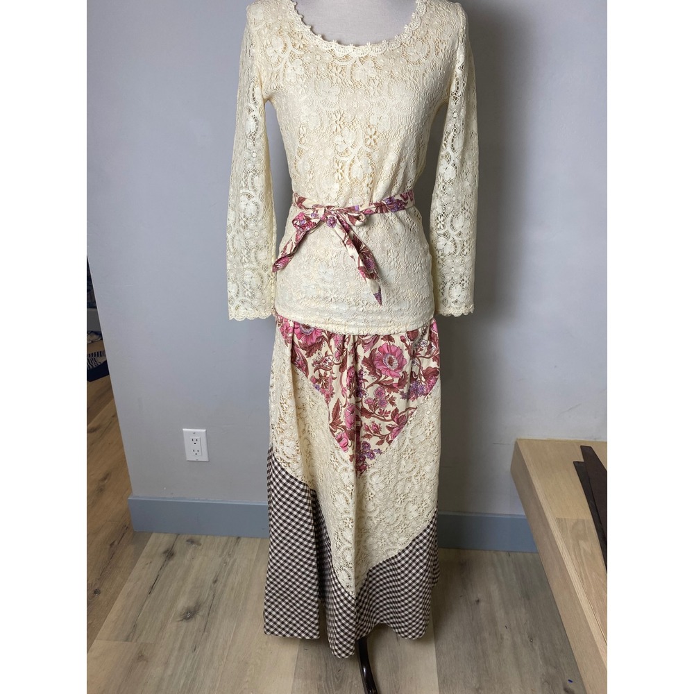 Vintage 60's/70s Joy Steven's California Lace Boho Hippie Patchwork Maxi Skirt